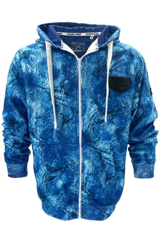 Stafu Jedi Unisex Fermuarlı, Kapüşonlu Marlin Mania Desenli Mavi Sweatshirt
