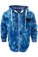 Stafu Jedi Unisex Fermuarlı, Kapüşonlu Marlin Mania Desenli Mavi Sweatshirt